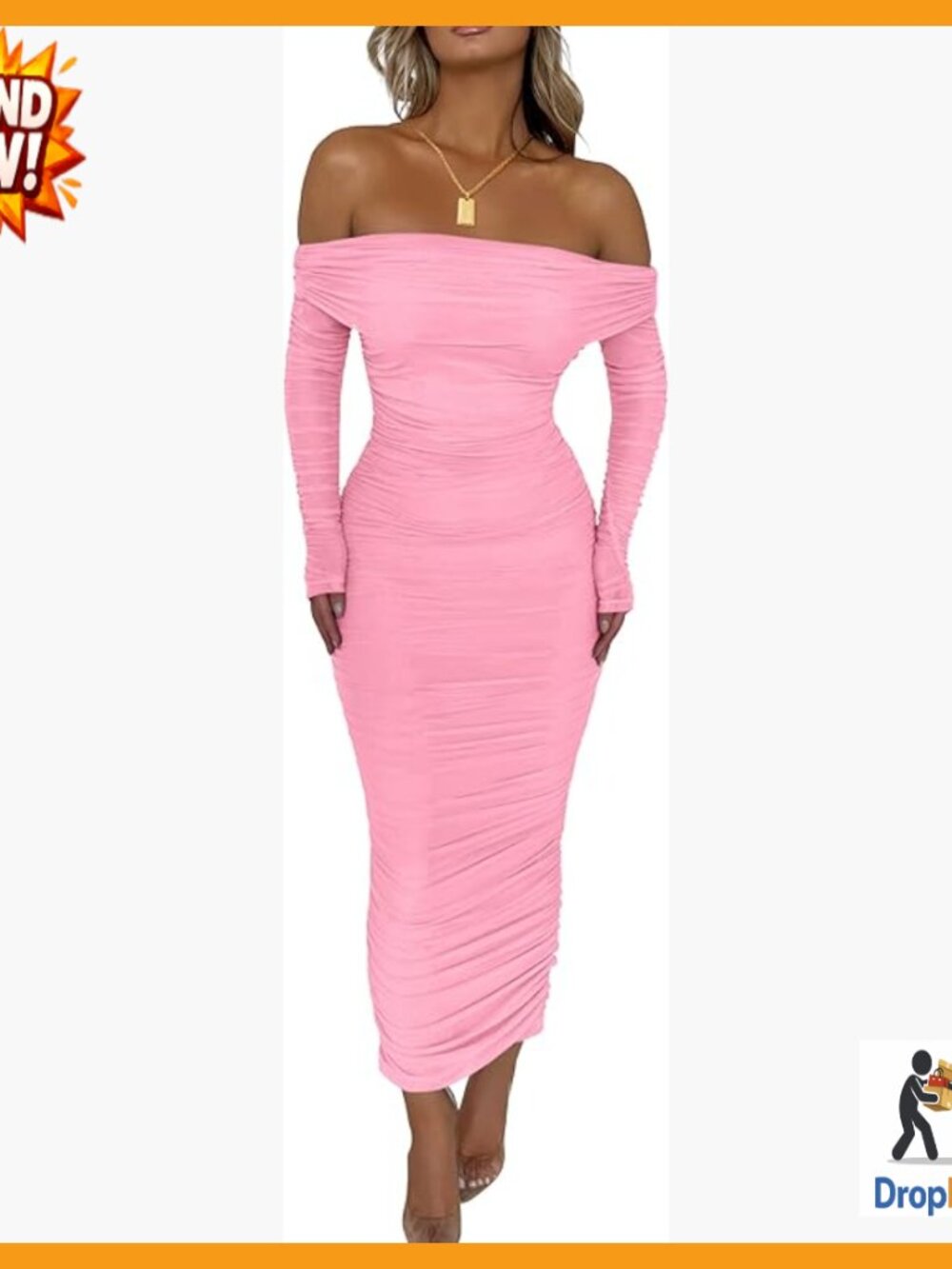 Off Shoulder Maxi Dress Long Sleeve Bodycon Ruched Slit Elegant Night Out